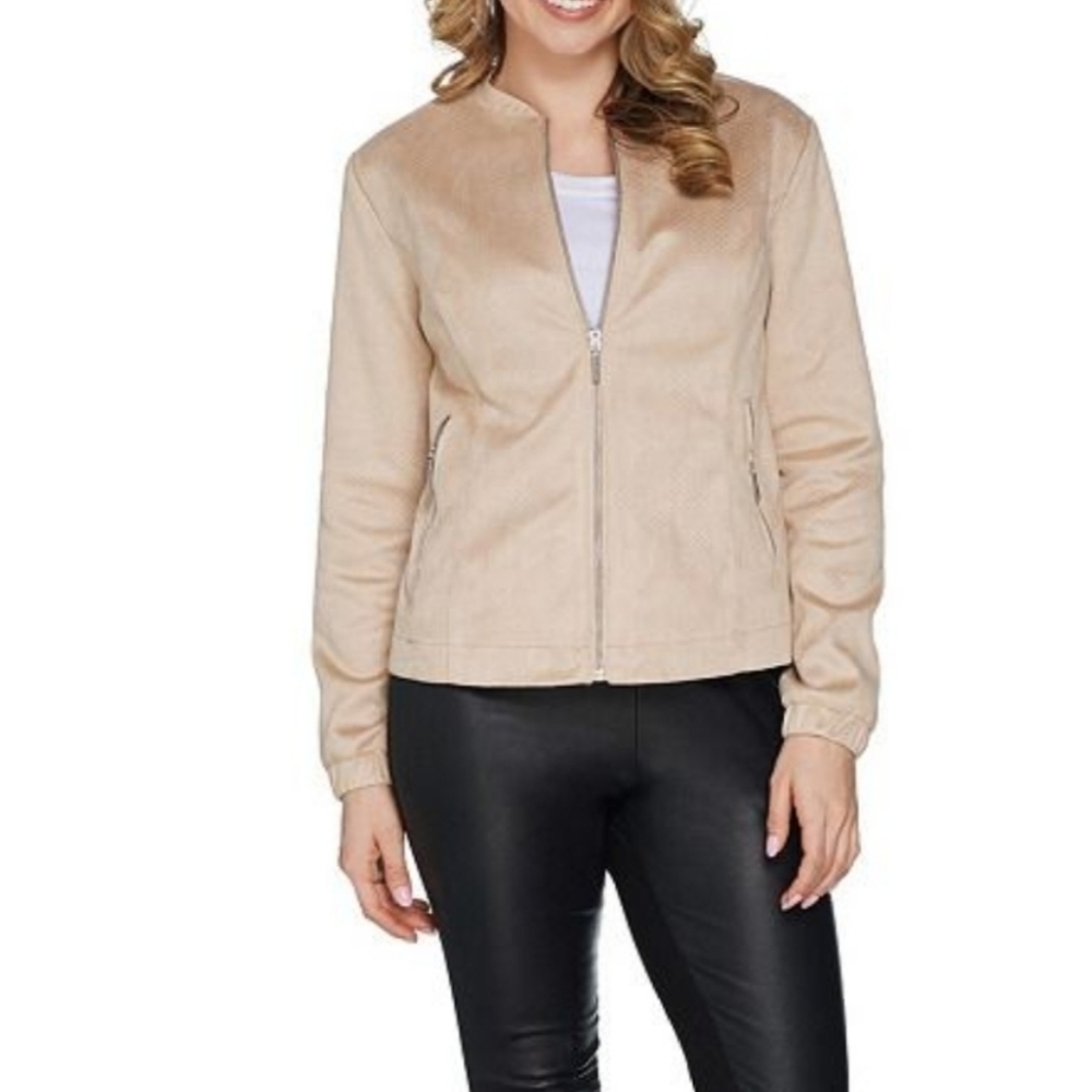H by Halston Zip Front Faux Suede Bomber Jacket